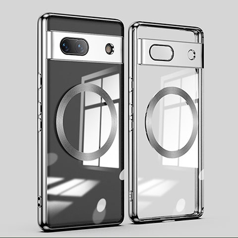 Coque Ultra Slim Silicone Souple Transparente avec Mag-Safe Magnetic Magnetique AN1 pour Google Pixel 7a 5G Argent