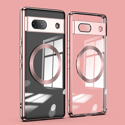 Coque Ultra Slim Silicone Souple Transparente avec Mag-Safe Magnetic Magnetique AN1 pour Google Pixel 7a 5G Or Rose