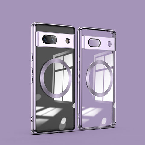 Coque Ultra Slim Silicone Souple Transparente avec Mag-Safe Magnetic Magnetique AN1 pour Google Pixel 7a 5G Violet Clair