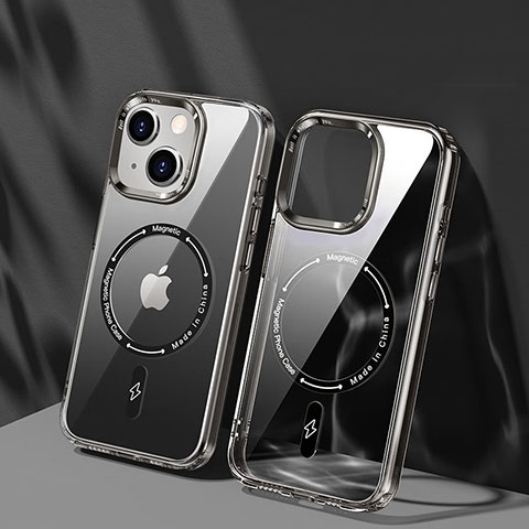 Coque Ultra Slim Silicone Souple Transparente avec Mag-Safe Magnetic Magnetique TB1 pour Apple iPhone 14 Gris