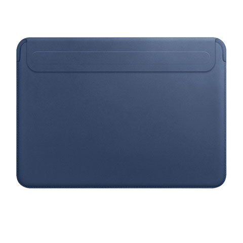 Double Pochette Housse Cuir L01 pour Apple MacBook 12 pouces Bleu