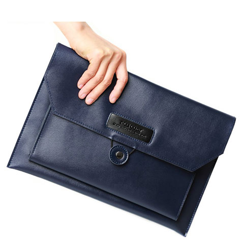 Double Pochette Housse Cuir L12 pour Apple MacBook Air 13.3 pouces (2018) Bleu