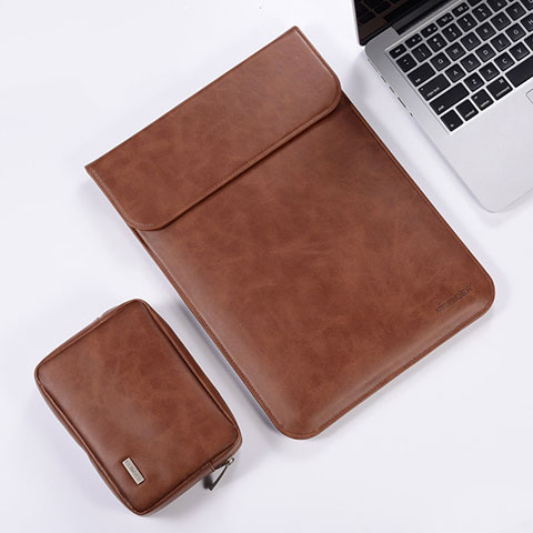 Double Pochette Housse Cuir pour Apple MacBook 12 pouces Marron