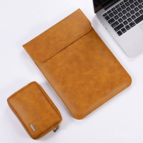 Double Pochette Housse Cuir pour Apple MacBook Air 13.3 pouces (2018) Orange