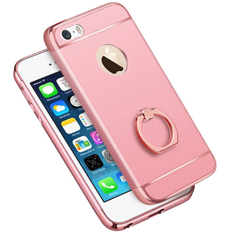 Etui Bumper Luxe Metal et Plastique avec Support Bague Anneau A01 pour Apple iPhone 5 Rose