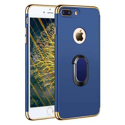 Etui Bumper Luxe Metal et Plastique avec Support Bague Anneau A01 pour Apple iPhone 7 Plus Bleu