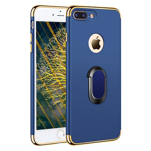 Etui Bumper Luxe Metal et Plastique avec Support Bague Anneau A01 pour Apple iPhone 8 Plus Bleu