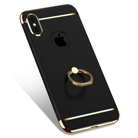 Etui Bumper Luxe Metal et Plastique avec Support Bague Anneau F02 pour Apple iPhone X Noir