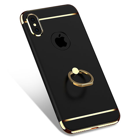 Etui Bumper Luxe Metal et Plastique avec Support Bague Anneau F02 pour Apple iPhone Xs Max Noir