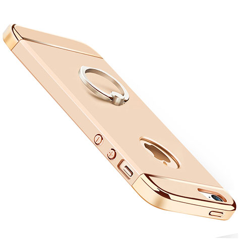 Etui Bumper Luxe Metal et Plastique avec Support Bague Anneau pour Apple iPhone 5S Or