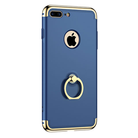 Etui Bumper Luxe Metal et Plastique avec Support Bague Anneau pour Apple iPhone 8 Plus Bleu