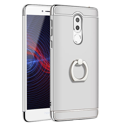 Etui Bumper Luxe Metal et Plastique avec Support Bague Anneau pour Huawei Honor 6X Argent