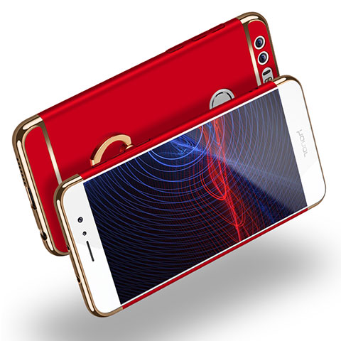 Etui Bumper Luxe Metal et Plastique avec Support Bague Anneau pour Huawei Honor 8 Rouge