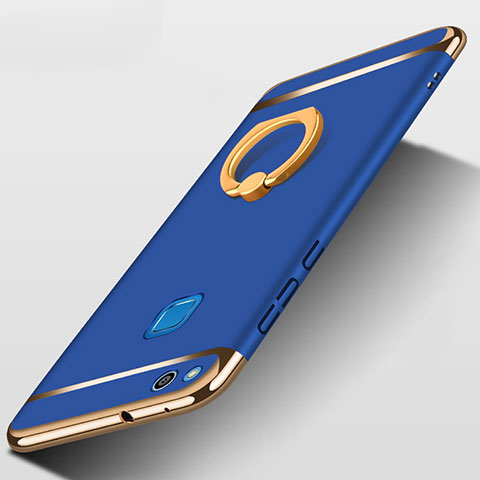 Etui Bumper Luxe Metal et Plastique avec Support Bague Anneau pour Huawei P8 Lite (2017) Bleu