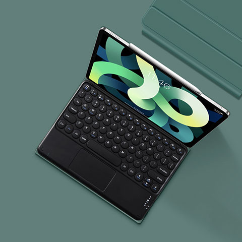 Etui Clapet Portefeuille Livre Cuir avec Clavier K01 pour Apple iPad Air 4 10.9 (2020) Vert Nuit