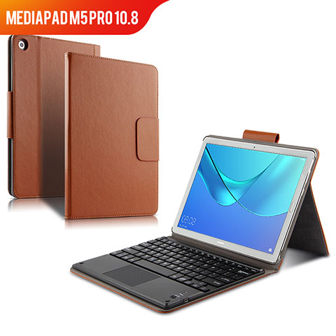 Etui Clapet Portefeuille Livre Cuir avec Clavier pour Huawei MediaPad M5 Pro 10.8 Marron