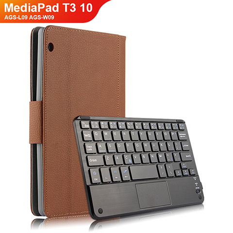 Etui Clapet Portefeuille Livre Cuir avec Clavier pour Huawei MediaPad T3 10 AGS-L09 AGS-W09 Marron