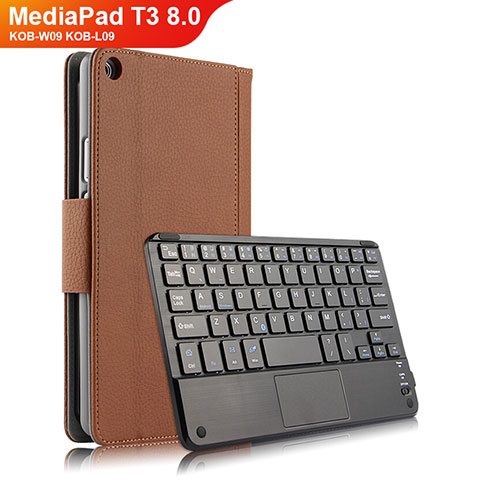 Etui Clapet Portefeuille Livre Cuir avec Clavier pour Huawei MediaPad T3 8.0 KOB-W09 KOB-L09 Marron