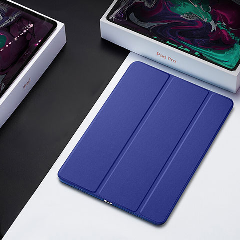 Etui Clapet Portefeuille Livre Cuir L01 pour Apple iPad Pro 11 (2018) Bleu