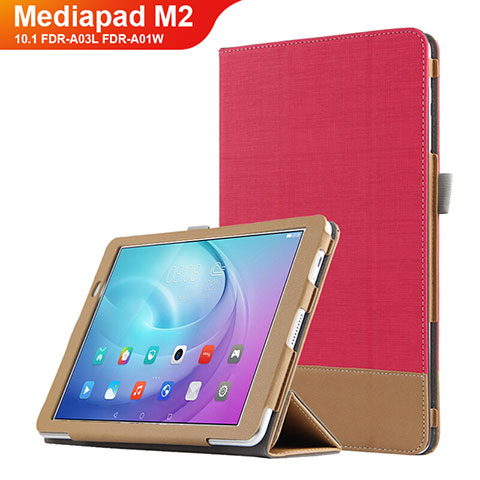 Etui Clapet Portefeuille Livre Cuir L01 pour Huawei MediaPad M2 10.1 FDR-A03L FDR-A01W Rouge