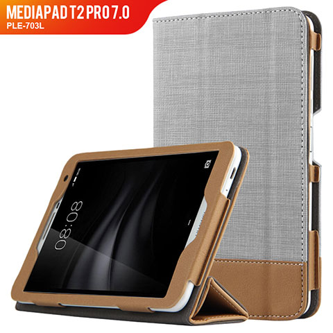 Etui Clapet Portefeuille Livre Cuir L01 pour Huawei MediaPad T2 Pro 7.0 PLE-703L Gris