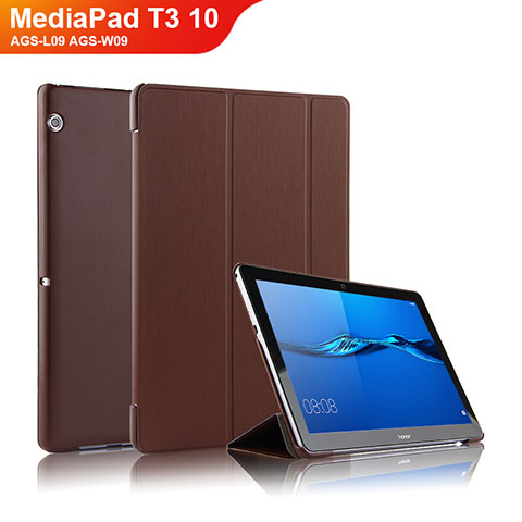 Etui Clapet Portefeuille Livre Cuir L01 pour Huawei MediaPad T3 10 AGS-L09 AGS-W09 Marron