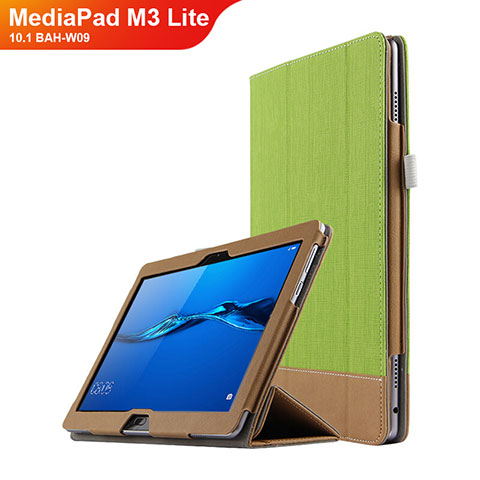 Etui Clapet Portefeuille Livre Cuir L02 pour Huawei MediaPad M3 Lite 10.1 BAH-W09 Vert