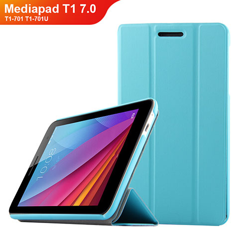 Etui Clapet Portefeuille Livre Cuir pour Huawei Mediapad T1 7.0 T1-701 T1-701U Bleu Ciel