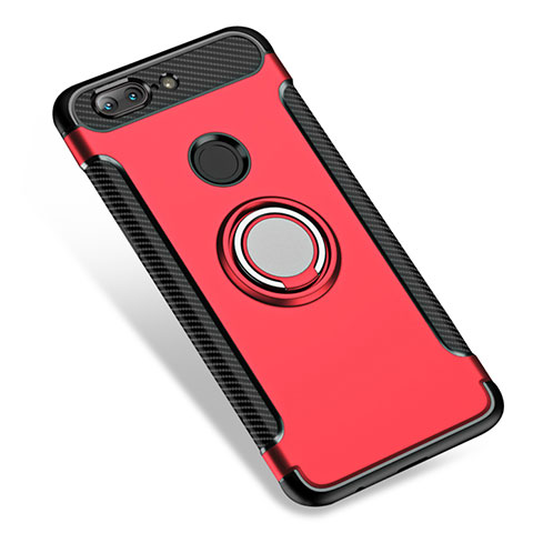 Etui Contour Silicone et Plastique Mat avec Support Bague Anneau pour OnePlus 5T A5010 Rouge