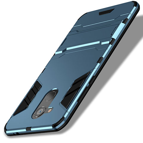 Etui Contour Silicone et Plastique Mat avec Support pour Huawei Honor V9 Play Bleu