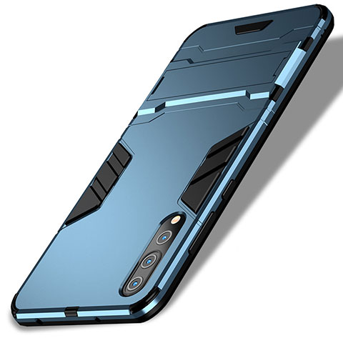 Etui Contour Silicone et Plastique Mat avec Support pour Huawei P20 Pro Bleu