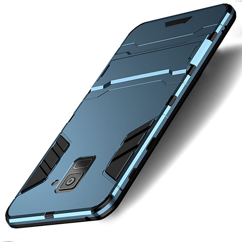 Etui Contour Silicone et Plastique Mat avec Support pour Samsung Galaxy A8 (2018) Duos A530F Cyan