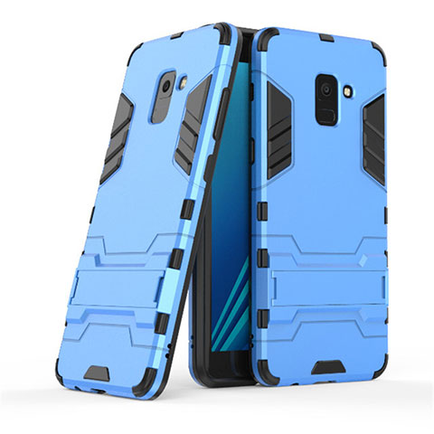 Etui Contour Silicone et Plastique Mat avec Support pour Samsung Galaxy A8+ A8 Plus (2018) Duos A730F Bleu