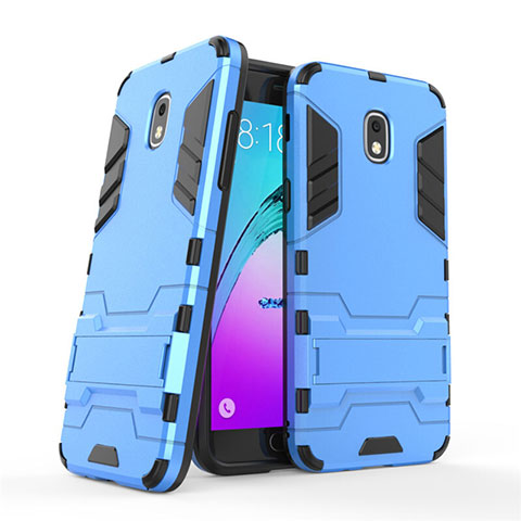 Etui Contour Silicone et Plastique Mat avec Support pour Samsung Galaxy J3 (2018) SM-J377A Bleu