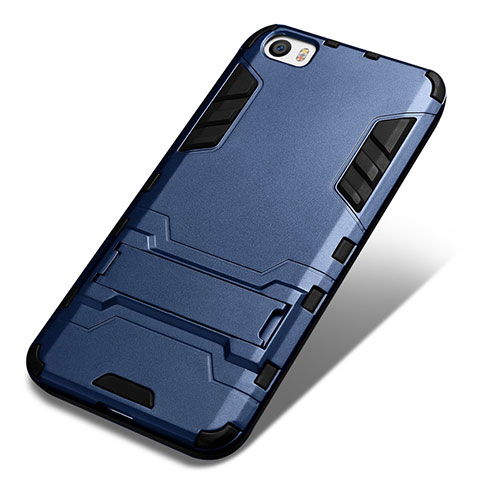 Etui Contour Silicone et Plastique Mat avec Support pour Xiaomi Mi 5 Bleu