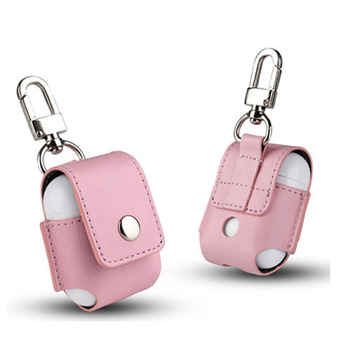 Etui en Cuir avec Mousqueton pour Boitier de Charge de Airpods A01 Rose