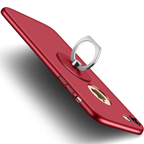 Etui Plastique Rigide avec Trou et Support Bague Anneau Mat et Support Bague Anneau pour Apple iPhone 8 Rouge