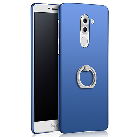 Etui Plastique Rigide Mat avec Support Bague Anneau A03 pour Huawei GR5 (2017) Bleu