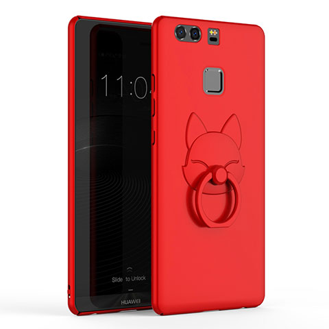 Etui Plastique Rigide Mat avec Support Bague Anneau A03 pour Huawei P9 Plus Rouge