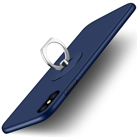 Etui Plastique Rigide Mat et Support Bague Anneau pour Apple iPhone X Bleu