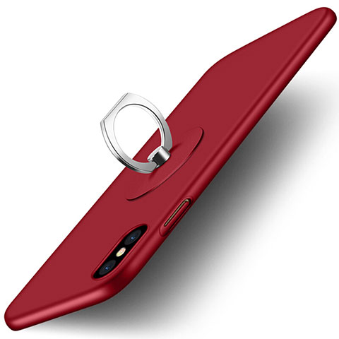 Etui Plastique Rigide Mat et Support Bague Anneau pour Apple iPhone Xs Max Rouge