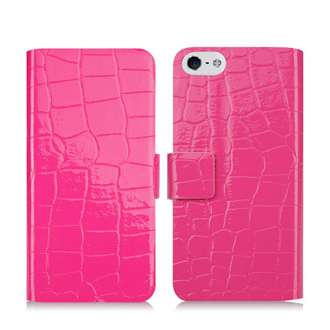 Etui Portefeuille Cuir Crocodile pour Apple iPhone 5 Rose Rouge