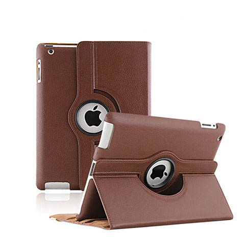 Etui Portefeuille Cuir Rotatif pour Apple iPad 2 Marron