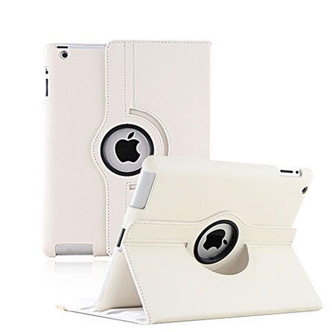 Etui Portefeuille Cuir Rotatif pour Apple iPad 3 Blanc