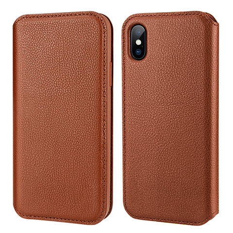 Etui Portefeuille Flip Cuir pour Apple iPhone Xs Marron