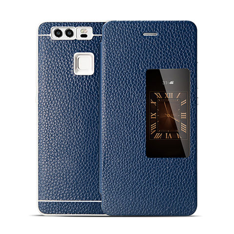 Etui Portefeuille Flip Cuir pour Huawei P9 Plus Bleu