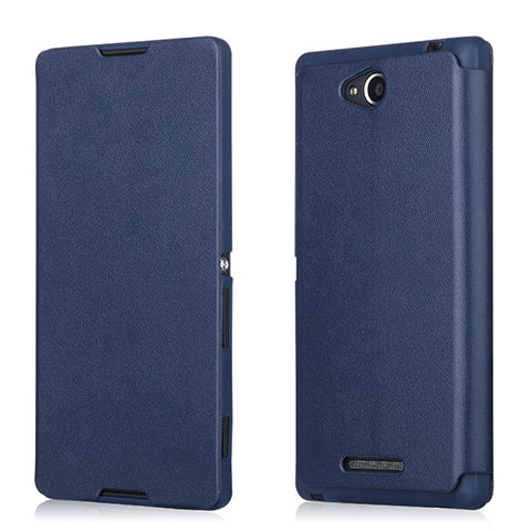 Etui Portefeuille Flip Cuir pour Sony Xperia C S39h Bleu