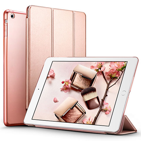 Etui Portefeuille Livre Cuir L01 pour Apple iPad Air Or Rose