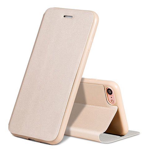 Etui Portefeuille Livre Cuir L01 pour Apple iPhone 8 Or