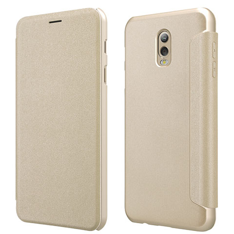 Etui Portefeuille Livre Cuir L01 pour Samsung Galaxy J7 Plus Or